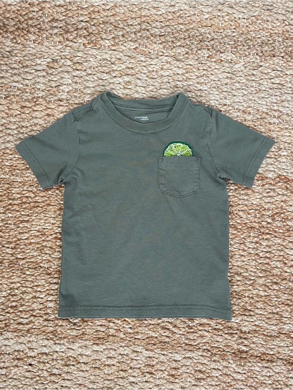Hand Embroidered Lime Citrus Pocket Tee Toddler 3T One of a Kind